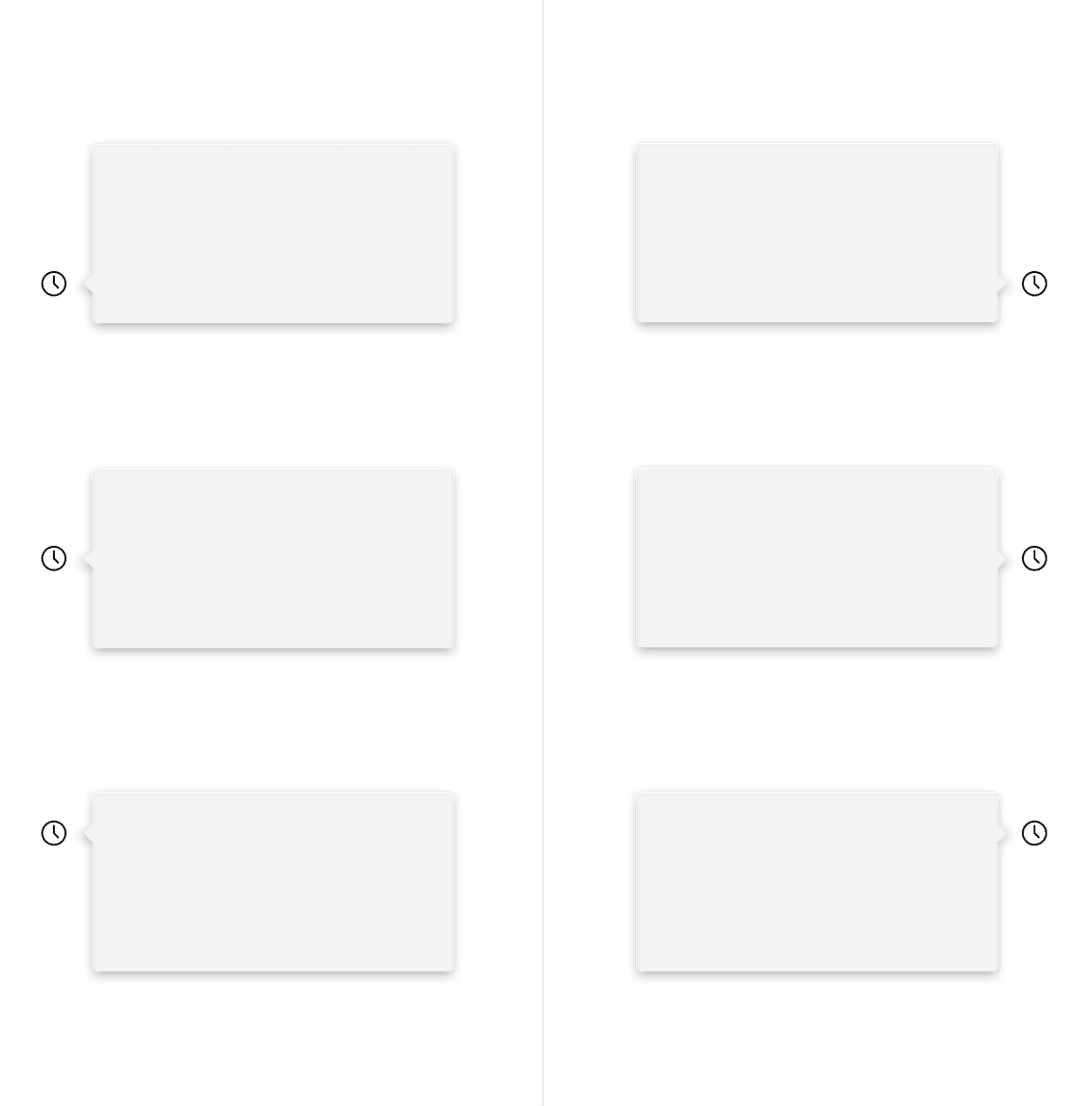 Caret tip popover left and right directions with top, center, and bottom alignments.