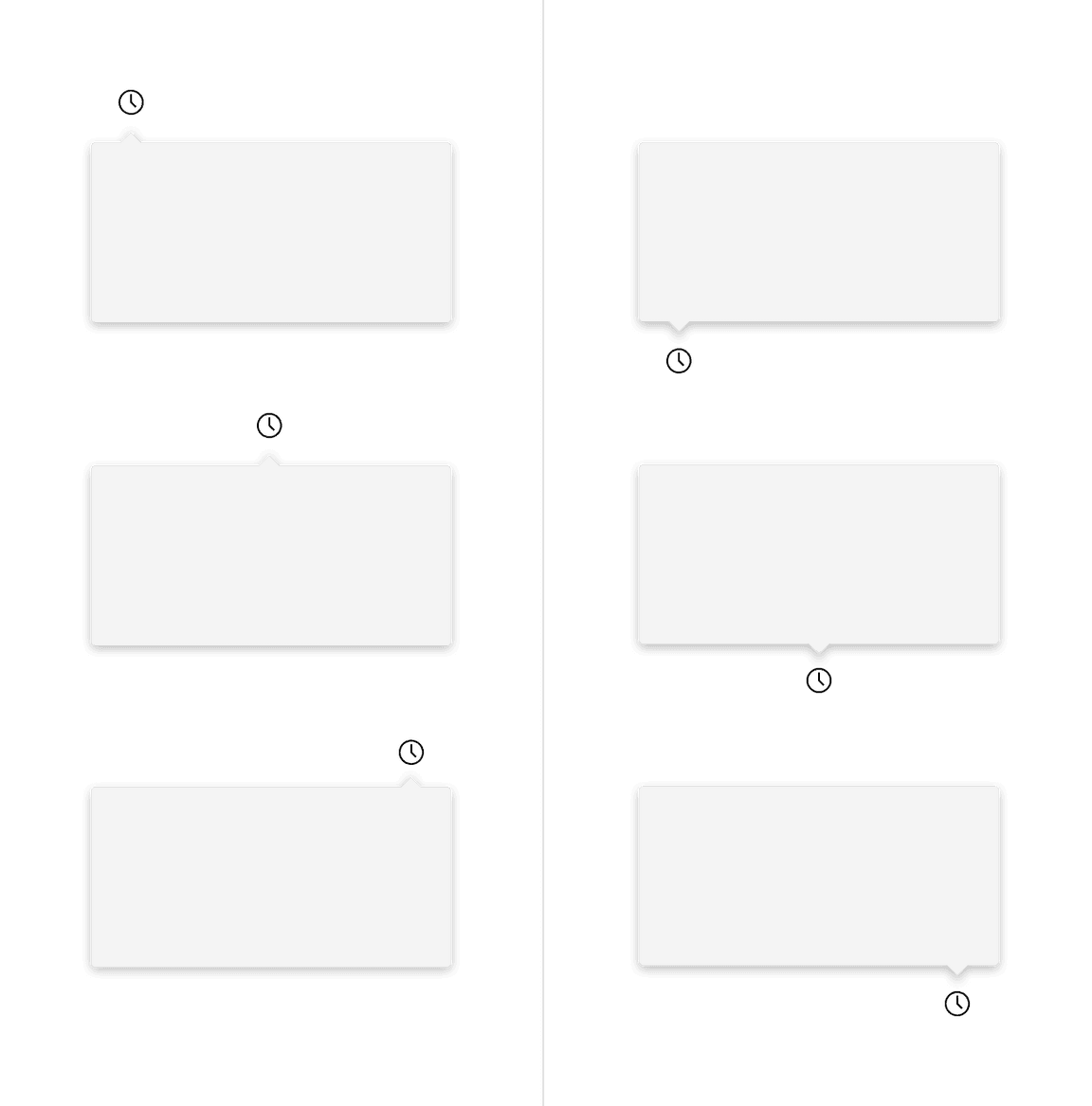 Caret tip popover top and bottom directions with left, center, and right alignments.